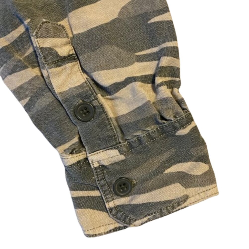 Lucky Brand Camouflage Distressed Button Up Shirt Linen Blend Womens Small - Picture 3 of 9